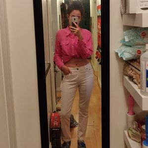 Straight leg white corduroy mid rise jeans